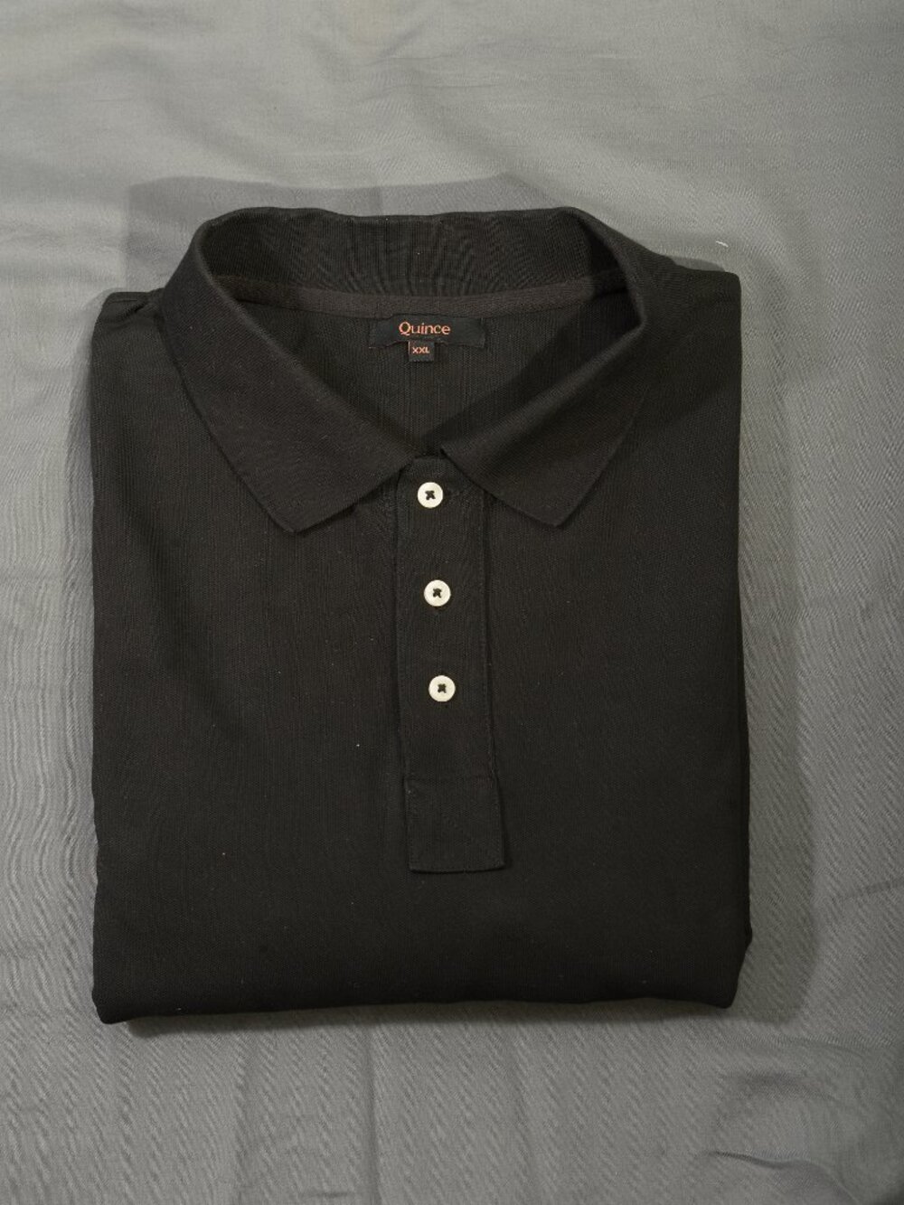 Quince Organic Cotton Long Sleeve Pique Polo Shirt Black XXL EUC